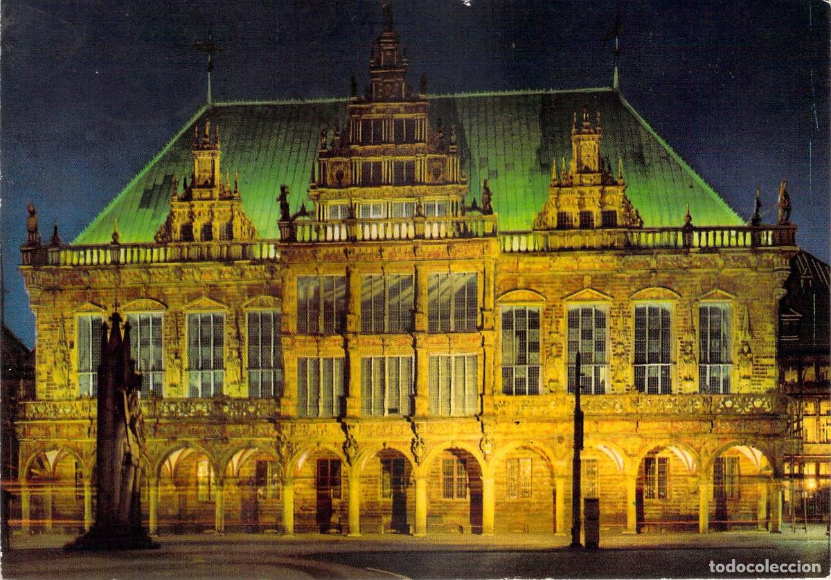 Postales: Postal de Bremen del Ayuntamiento Rathaus Iluminado de Noche