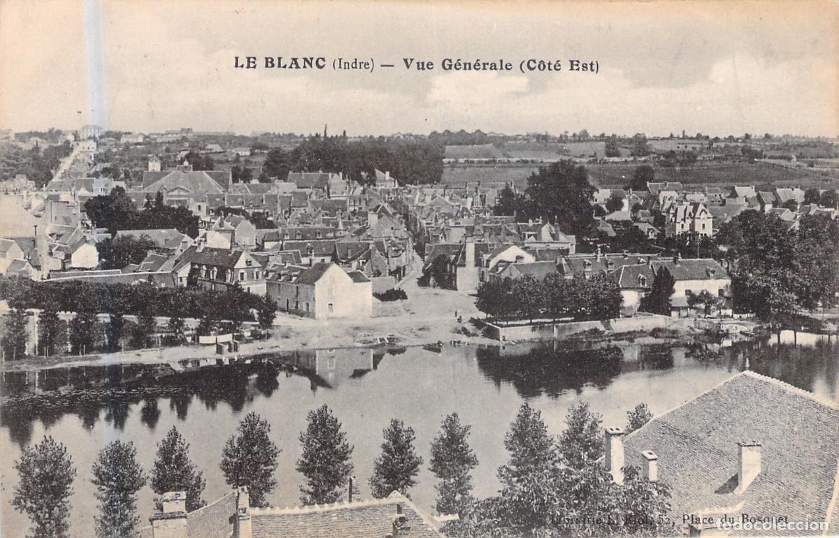 Postales: Postal Vista General de Le Blanc Francia con R&iacute;o Creuse