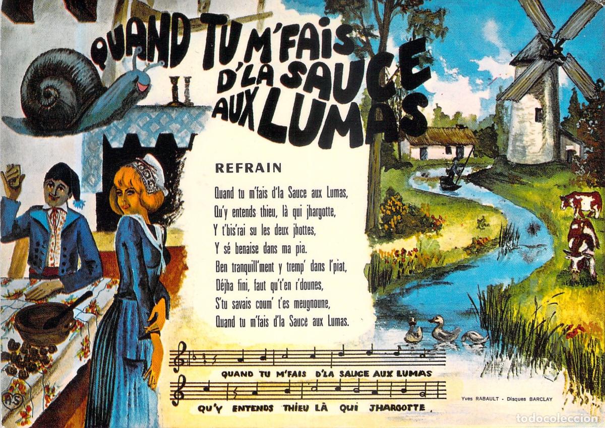 Postkarten: Postal Ilustrada Canci&oacute;n Tradicional Francesa Sauce Aux Lumas