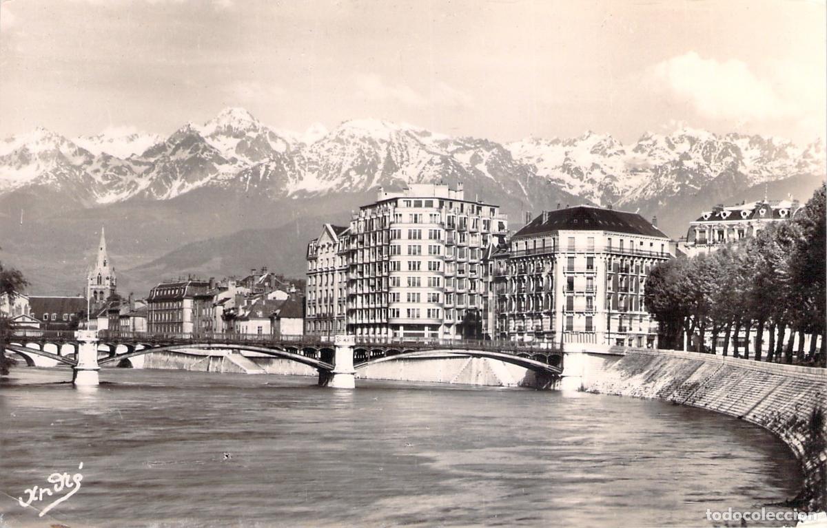 Cartoline: Postal de Grenoble, Pont de la Porte de France y los Alpes