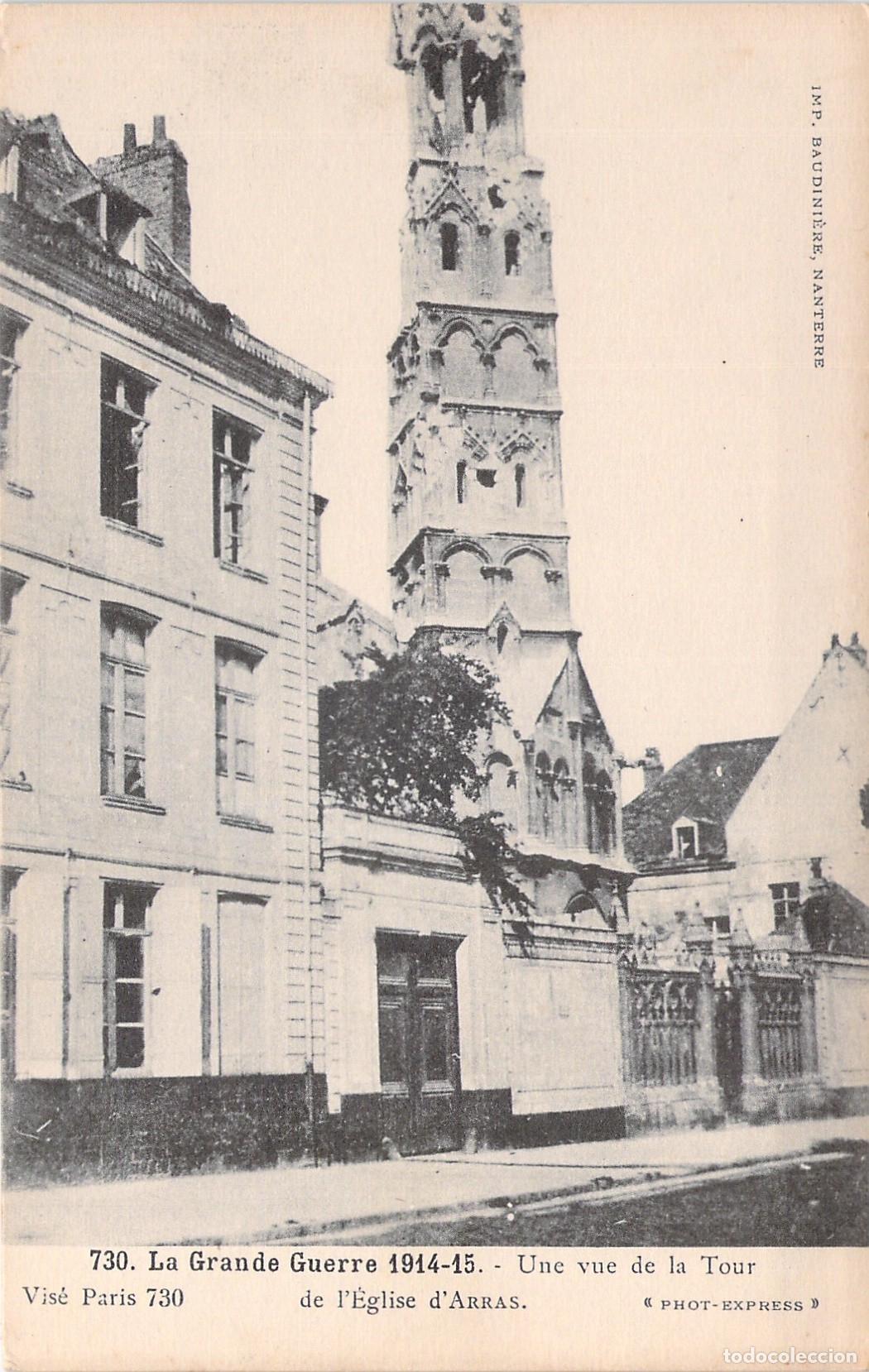 Postales: Postal de la Torre de la Iglesia de Arras en la Gran Guerra