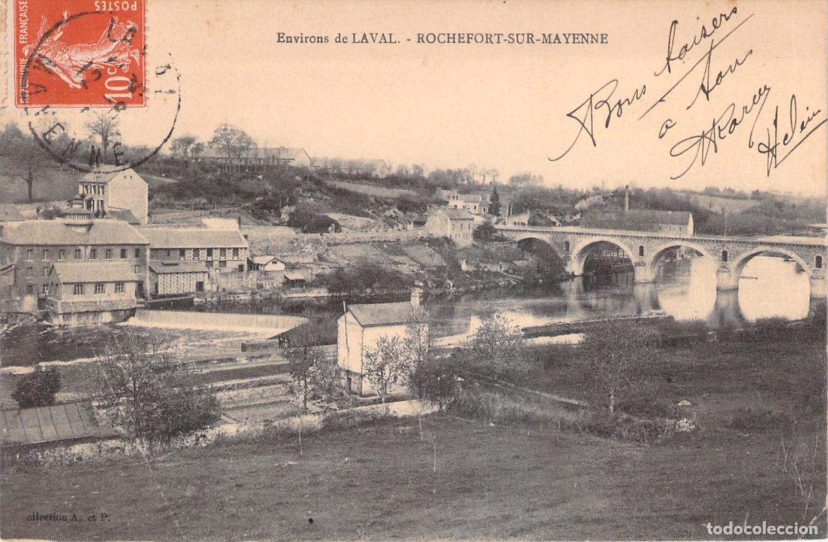 Postales: Postal de Rochefort-sur-Mayenne Laval con Puente y Paisaje Fluvial