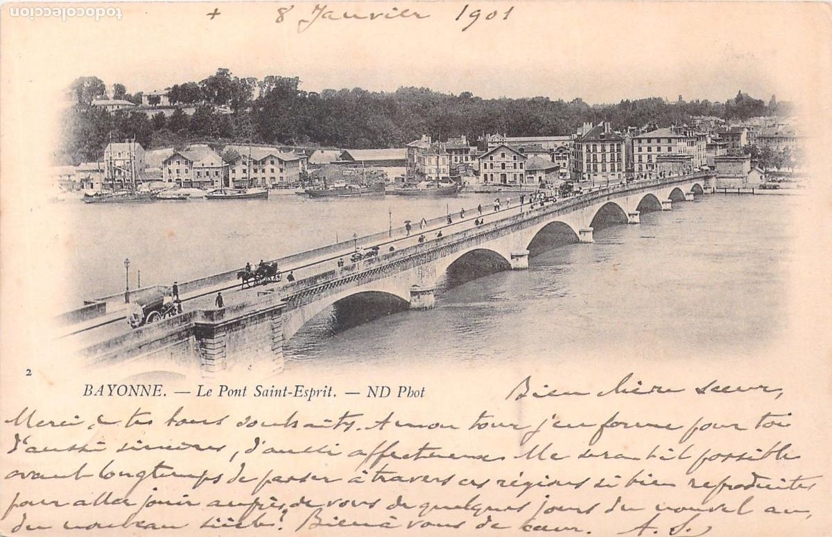 Postales: Postal del Puente Saint-Esprit en Bayonne, Francia