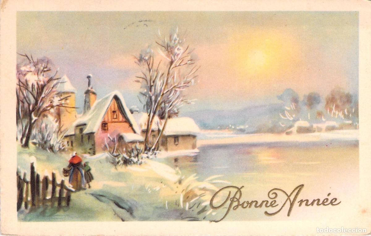 Postales: Postal Francesa de A&ntilde;o Nuevo con Paisaje Invernal y Nieve Bonne Ann&eacute;e
