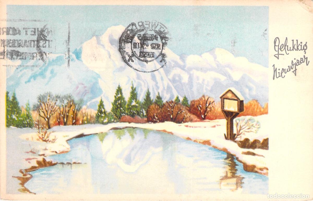 Postales: Postal de Felicitaci&oacute;n de A&ntilde;o Nuevo con Paisaje Invernal Nevado