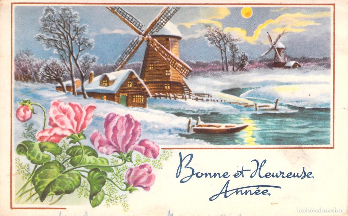 Postcards: Postal de A&ntilde;o Nuevo con Paisaje Invernal y Molino de Viento