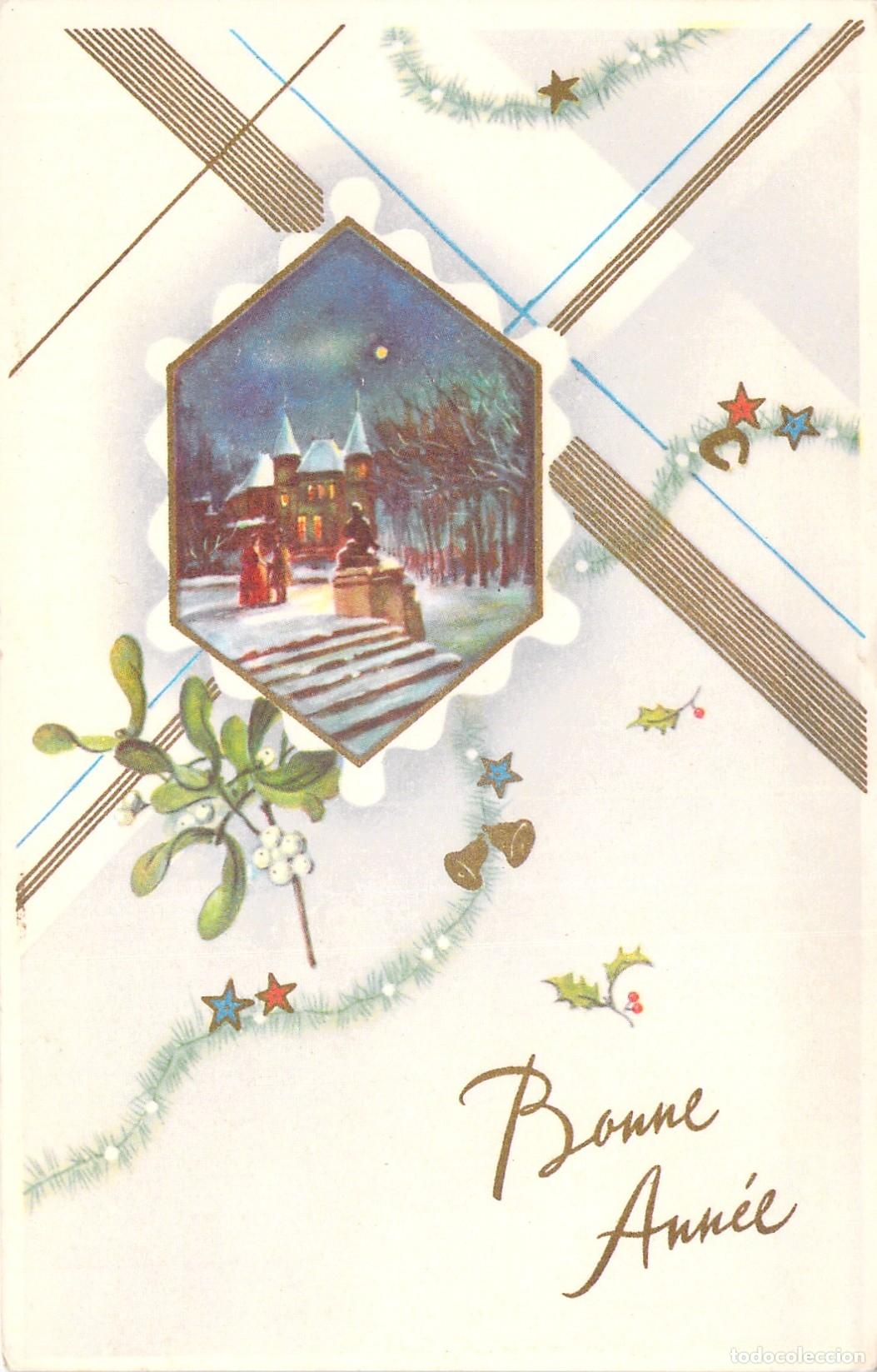 Postkarten: Postal Francesa de A&ntilde;o Nuevo Bonne Ann&eacute;e con Ilustraci&oacute;n Invernal