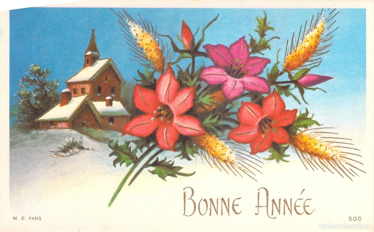 Postkarten: Postal de Felicitaci&oacute;n de A&ntilde;o Nuevo con Flores y Capilla en la Nieve 12*7,5см