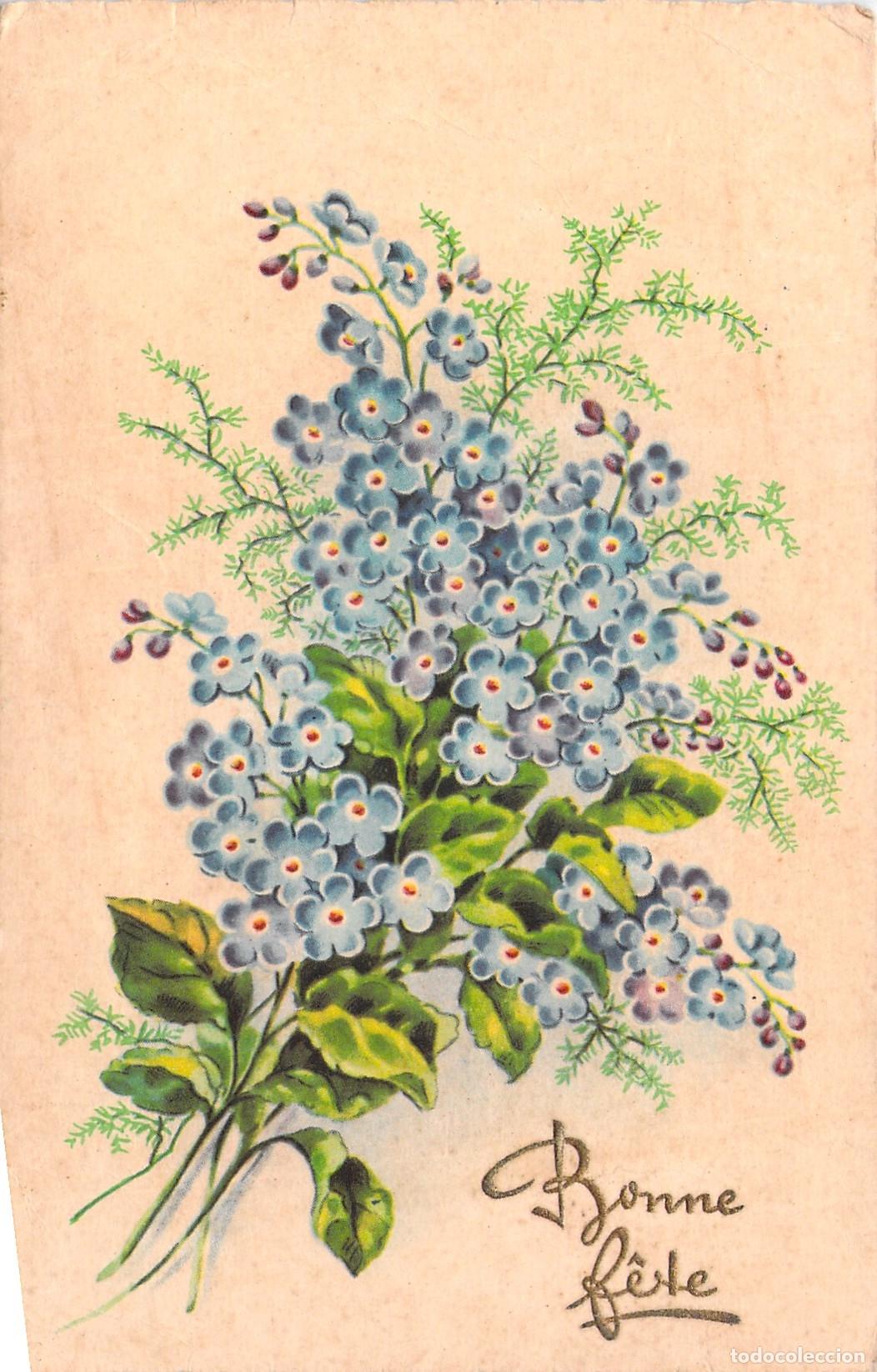 Postkarten: Postal Francesa de Felicitaci&oacute;n Bonne F&ecirc;te con Ramo de Miosotis
