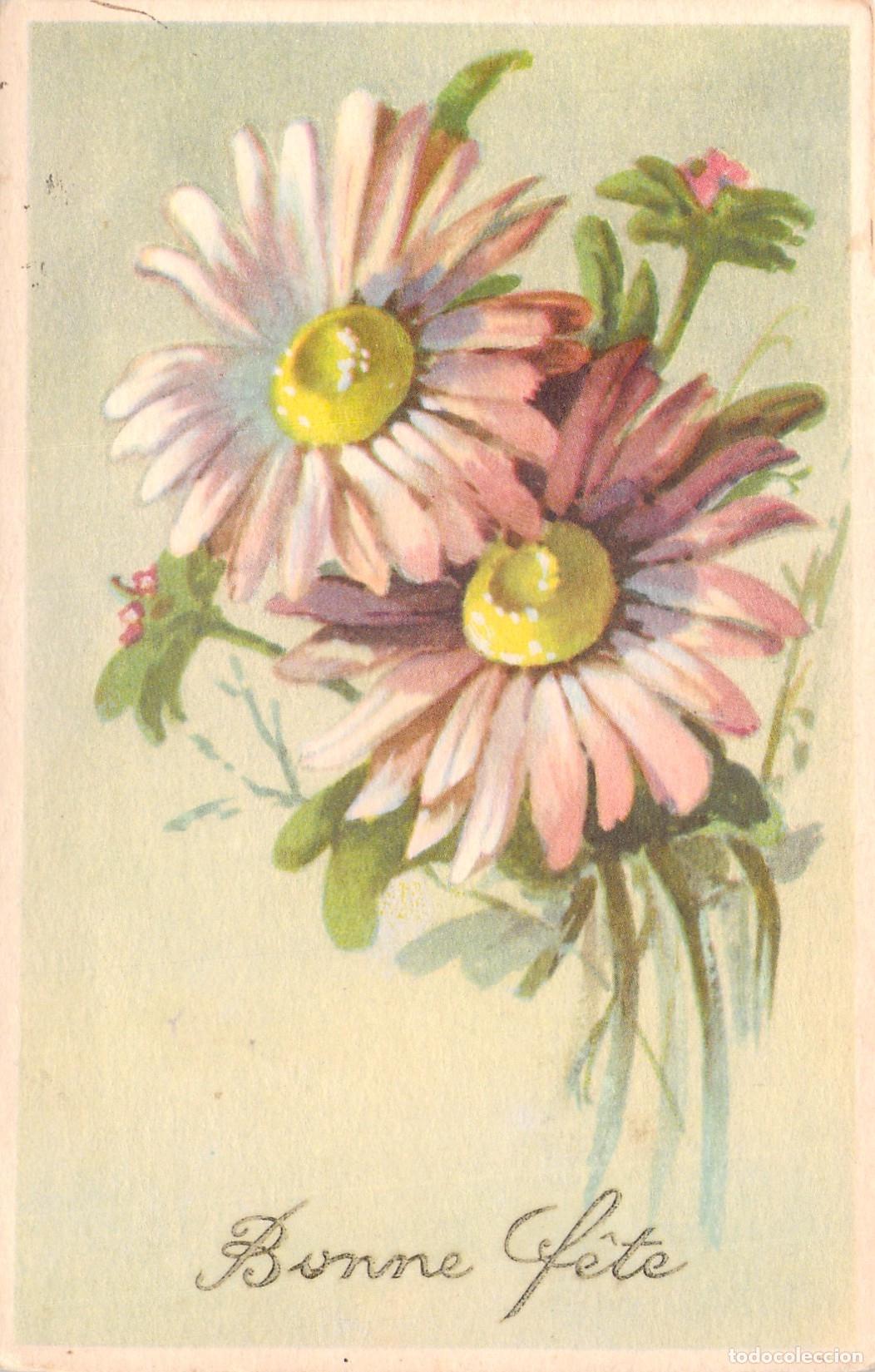 Postkarten: Postal Francesa de Felicitaci&oacute;n Bonne F&ecirc;te con Margaritas