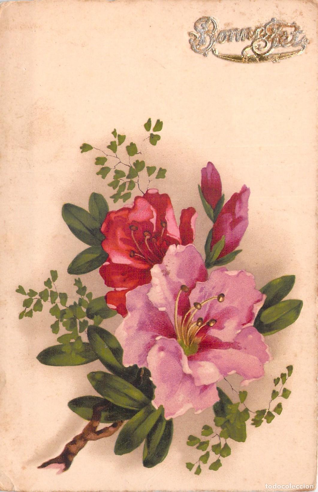Postkarten: Postal de Felicitaci&oacute;n Bonne F&ecirc;te con Flores