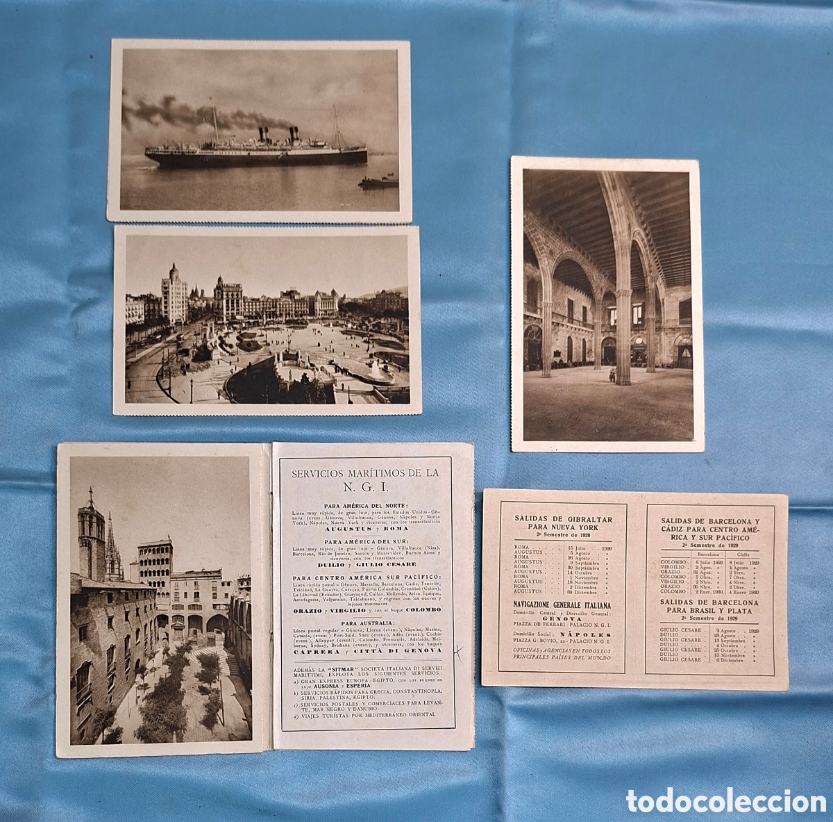 Postales: Lote de postales y folletos originales de la Navigazione Generale Italiana