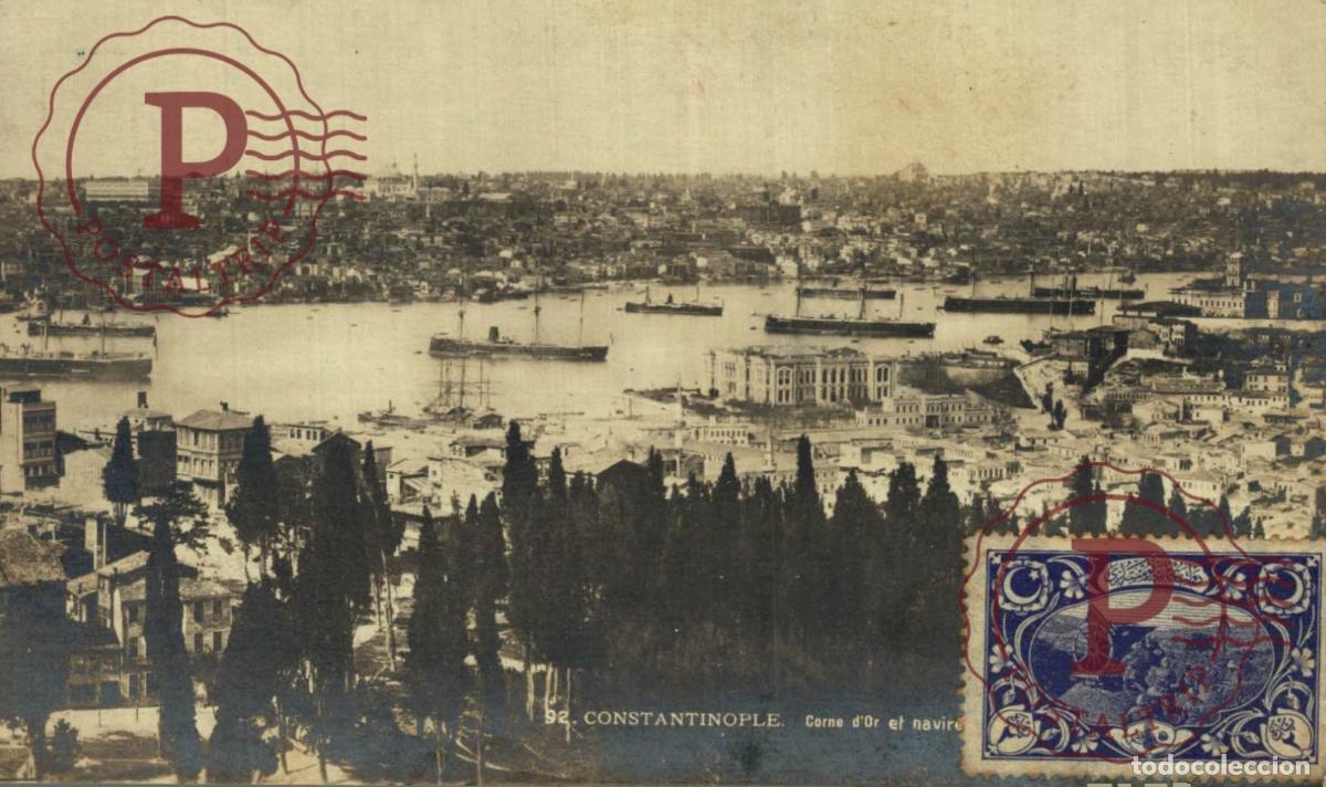 Postcards: RPPC. FOTOGRAFICA. TURQUIA. TURQUIE. CONSTANTINOPLE. CORNE DOR ET NAVIRE...