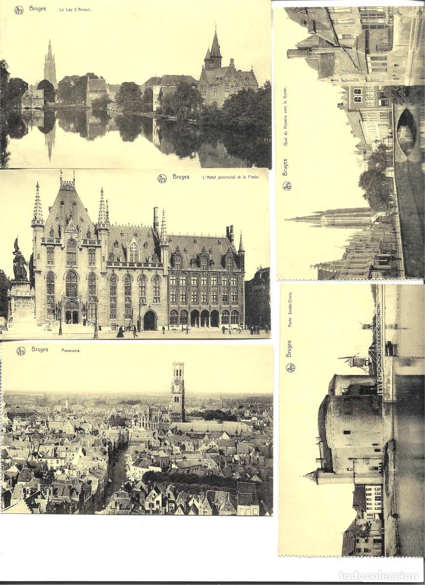 Postales: &rdquo;Vistas de Bruges&rdquo; Lote de 5 antiguas postales Belgas, fotogr&aacute;ficas. 9 x 14 cm. No circuladas