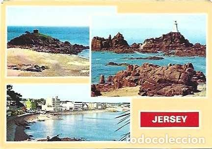 Postales: Jersey y Marcofilia, Jersey, Bah&iacute;a de Portlet, Faro de Corbiere, Multi, Leeds a W&uuml;renlos Suiza 1984