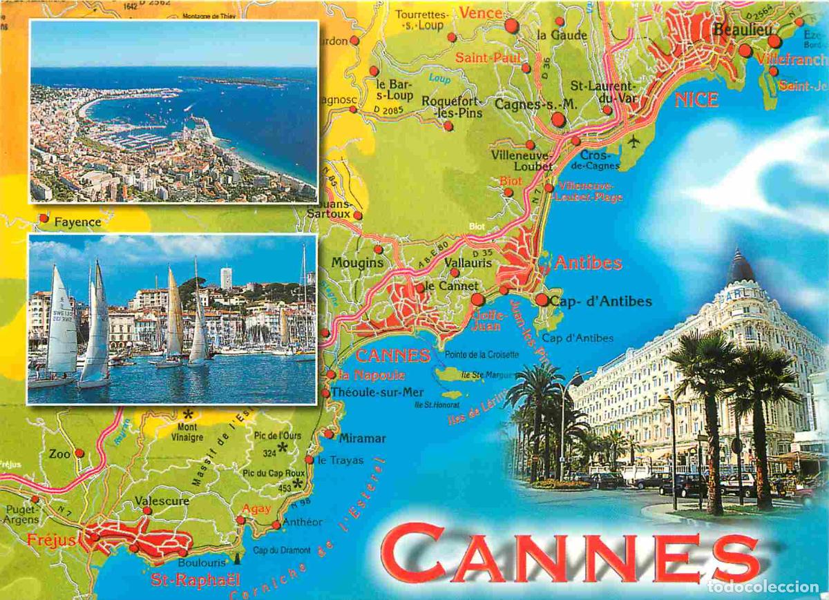 Postkarten: Francia - Carte Postale - 06 - Cannes - Multivues - Carte G&eacute;ographique - CPM - Voir Scans Recto-Vers