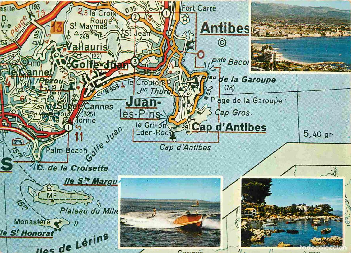 Cartes Postales: Francia - Carte Postale - 06 - Antibes - Le cap d'antibes - Multivues - Carte G&eacute;ographique Michelin