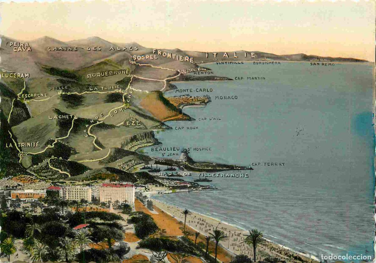 Postcards: Francia - Carte Postale - 06 - Nice - Panorama a&eacute;rien de nice &agrave; la c&ocirc;te italienne - Carte dentel&eacute;e -
