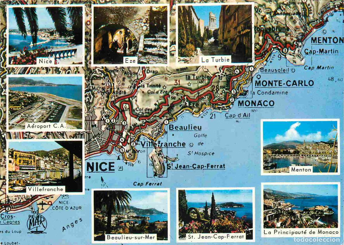 Cartes Postales: Francia - Carte Postale - 06 - Cote d'Azur - Multivues - Carte G&eacute;ographique Michelin - CPM - Voir Sc
