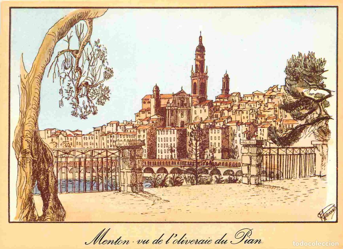 Cartes Postales: Francia - Carte Postale - 06 - Menton - vu de l'oliveraie du pian - Art Dessin d'apr&egrave;s nature par M