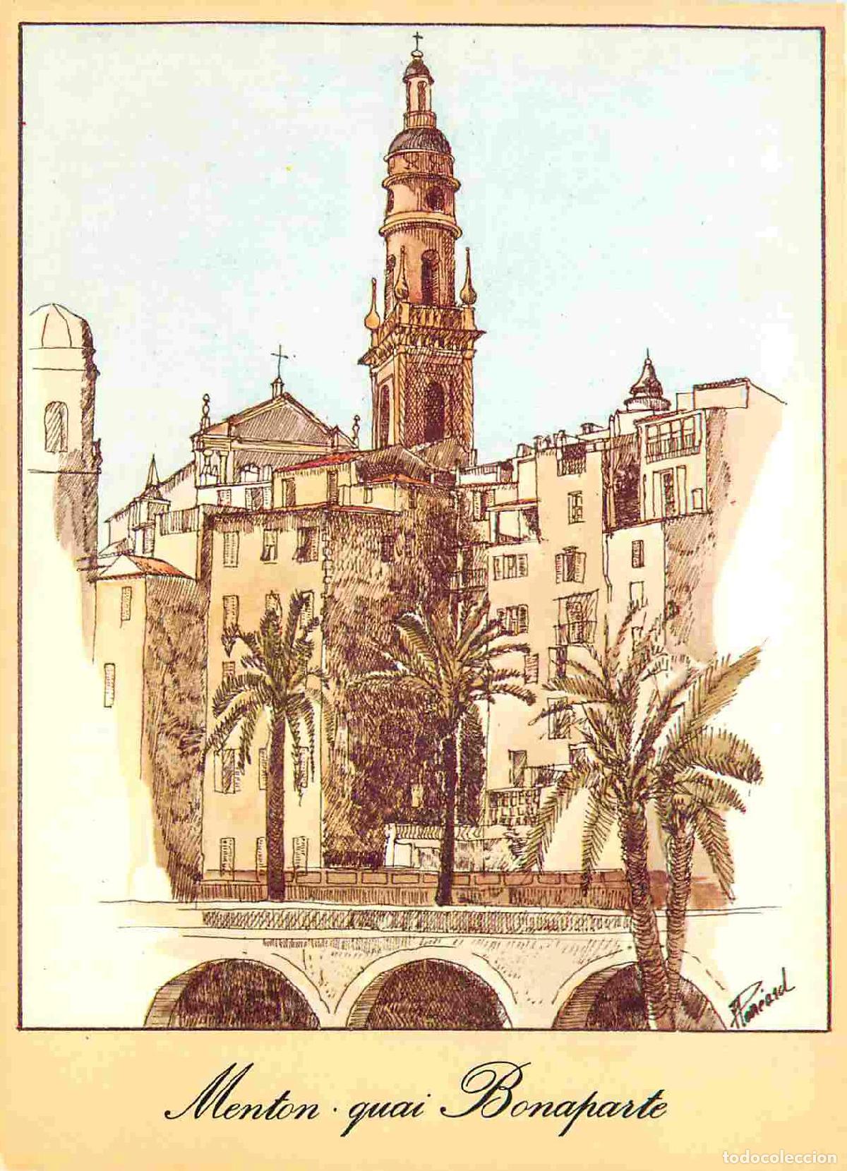 Cartes Postales: Francia - Carte Postale - 06 - Menton - quai bonaparte - Art Dessin d'apr&egrave;s nature par M Perreard -