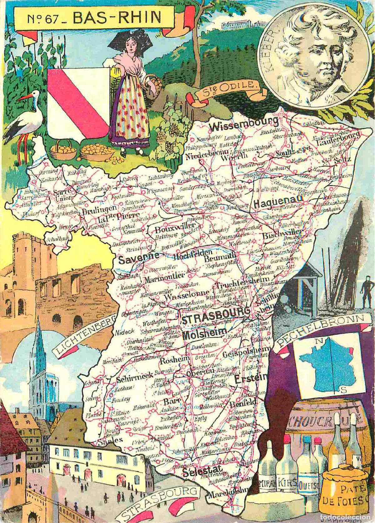 Cartes Postales: Francia - Carte Postale - 67 - Bas Rhin - Carte G&eacute;ographique - illustration - CPM - Voir Scans Recto