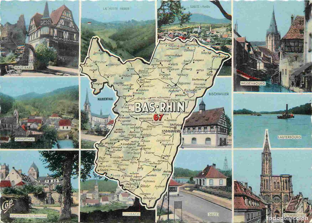 Postkarten: Francia - Carte Postale - 67 - Bas Rhin - Multivues - Carte G&eacute;ographique - Carte dentel&eacute;e - CPSM gra