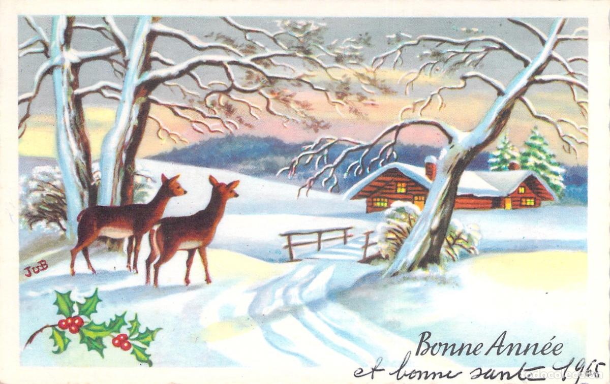 Postcards: Postal de A&ntilde;o Nuevo con Paisaje Invernal y Ciervos