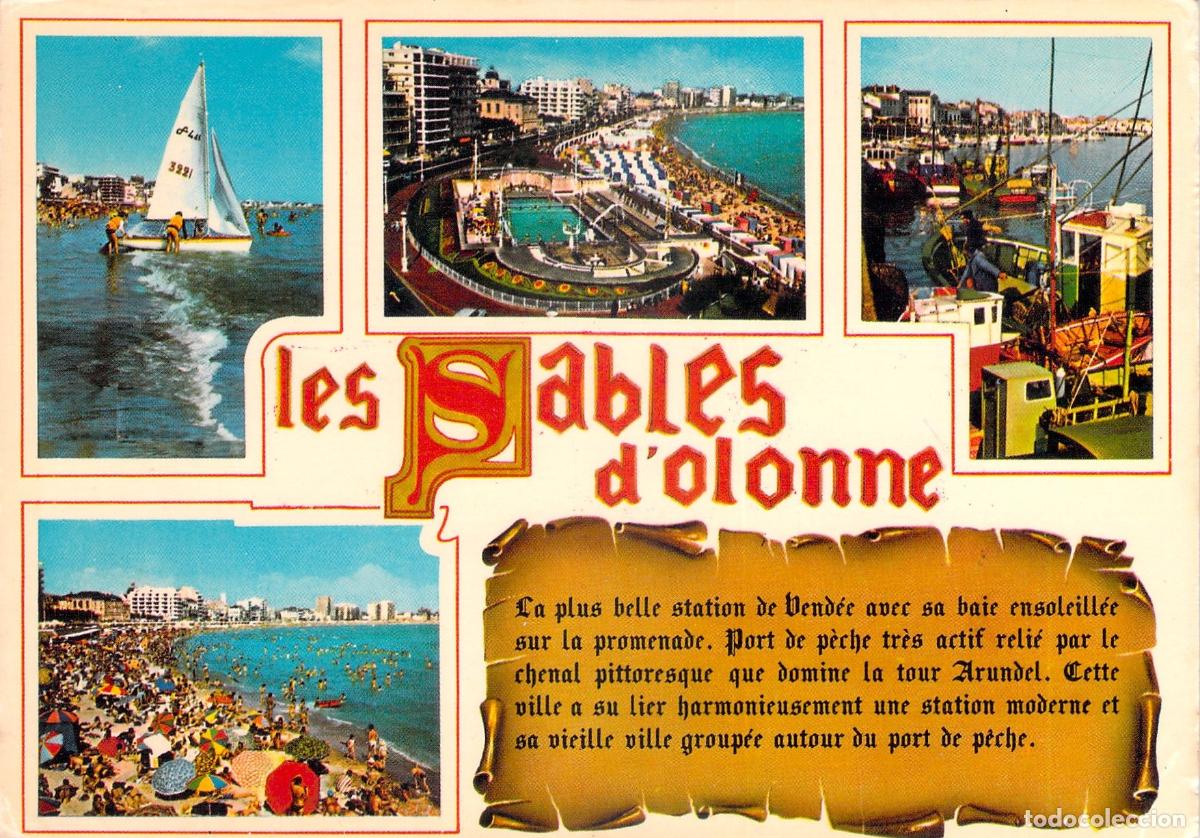 Postkarten: Postal de Les Sables d'Olonne, Francia - Vistas de Playa y Puerto