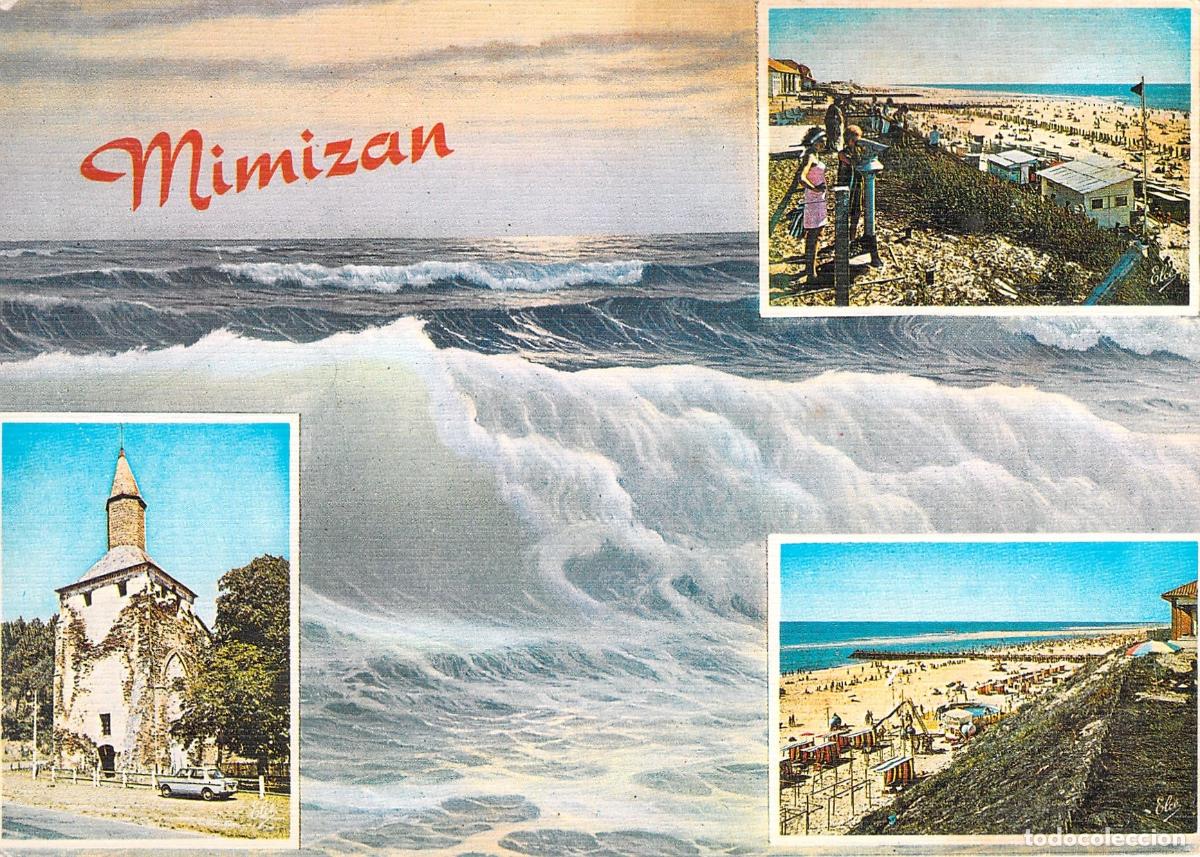 Postales: Postal de Mimizan con vistas de la playa y la abad&iacute;a