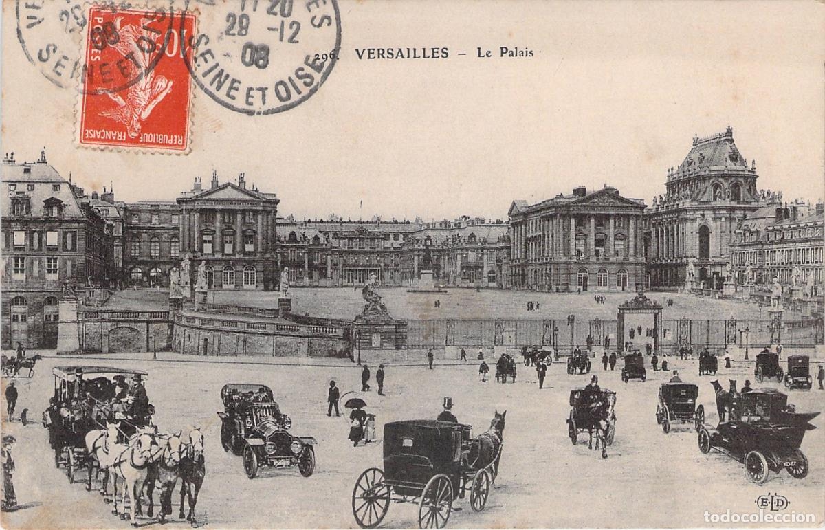 Postales: Postal de Versalles El Palacio con Carruajes y Primeros Autom&oacute;viles