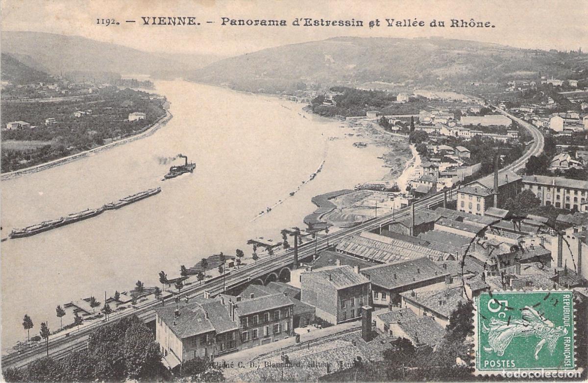 Postales: Postal de Vienne: Panorama de Estressin y Valle del R&oacute;dano, Francia