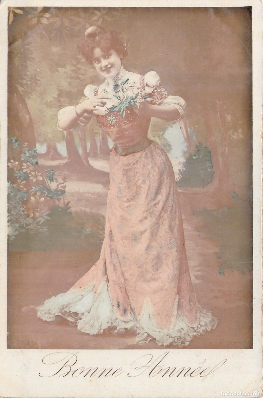 Postales: Postal Francesa de A&ntilde;o Nuevo con Retrato de Mujer de la Belle &Eacute;poque