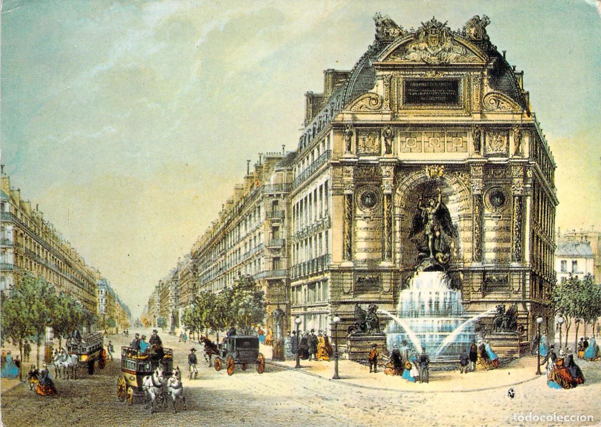 Postales: Postal de Par&iacute;s: Fuente Saint-Michel y Boulevard Saint-Michel