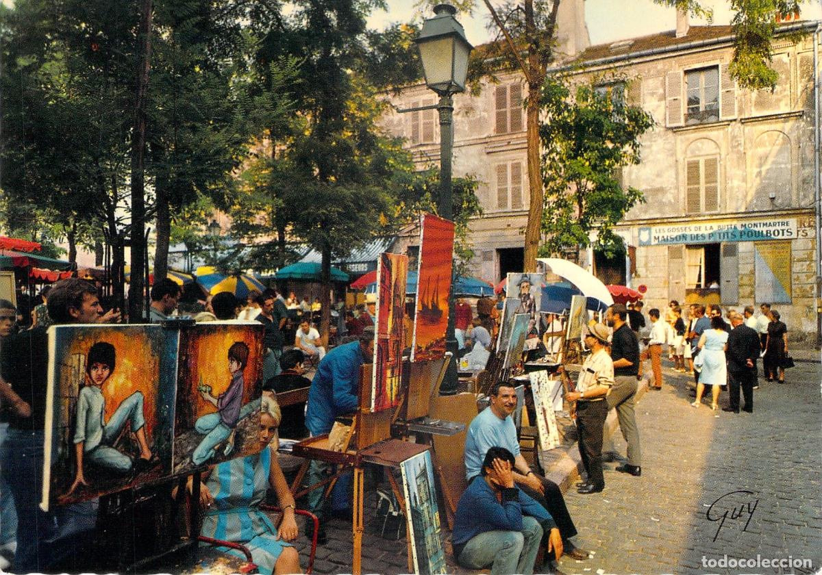 Postales: Postal de Par&iacute;s La Butte Montmartre y Pintores de la Place du Tertre