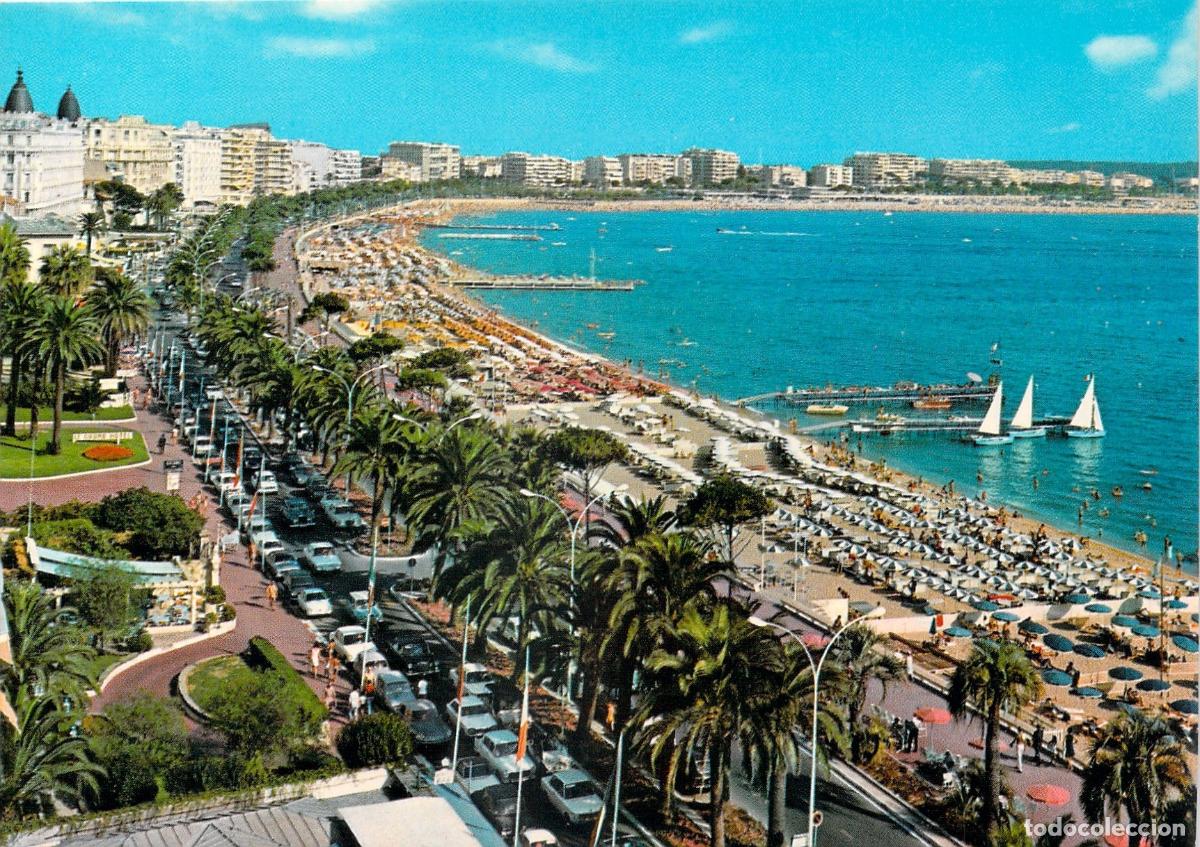 Postales: Postal de Cannes Francia La Playa de la Croisette y Hoteles de Lujo