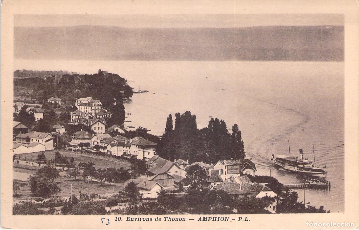 Postales: Postal de Amphion-les-Bains y Barco de Vapor en Lago Lem&aacute;n