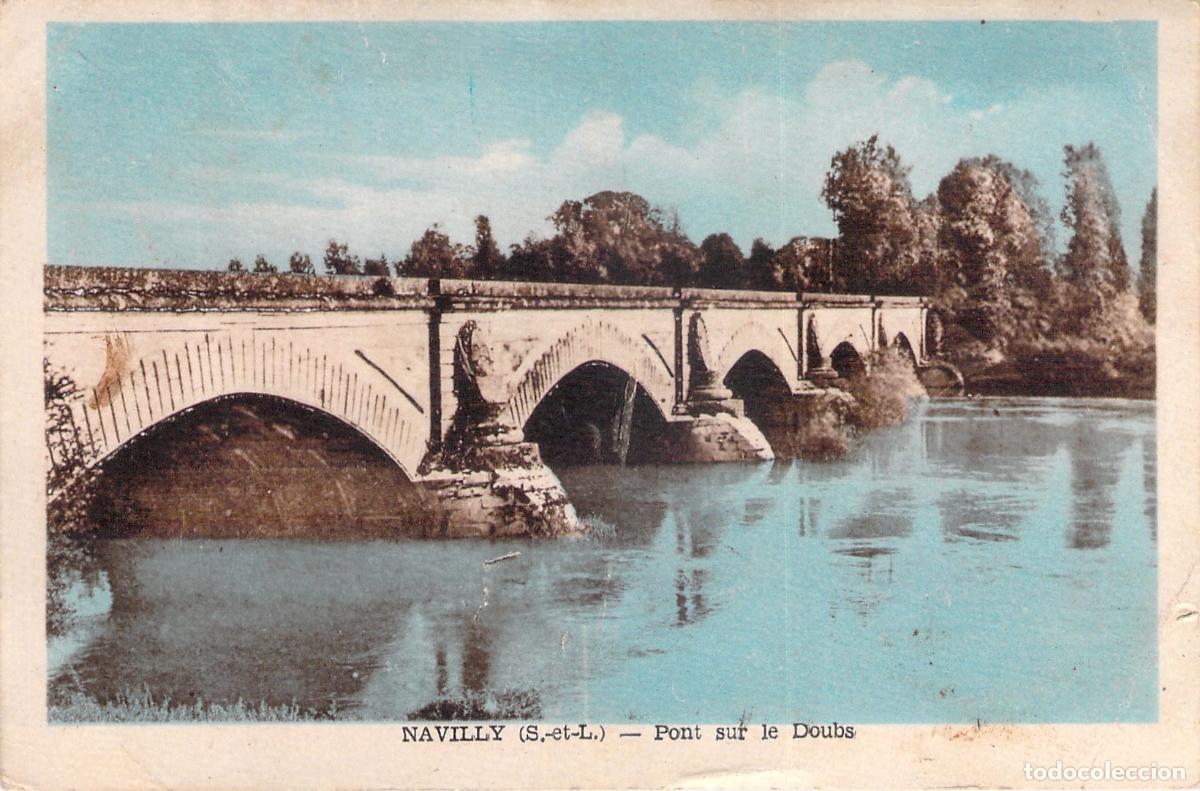 Postales: Postal de Navilly con el Puente sobre el R&iacute;o Doubs
