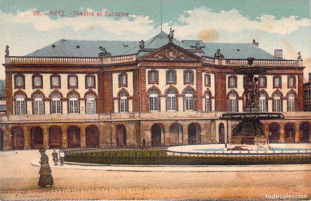 Postales: Postal de Metz: Teatro y Fuente, Francia