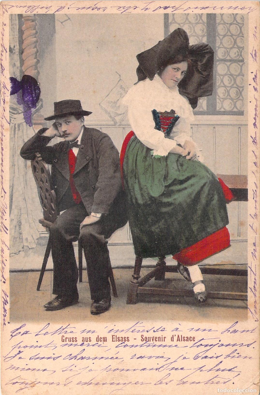 Postales: Postal de Alsacia con Pareja en Traje Tradicional Souvenir d'Alsace