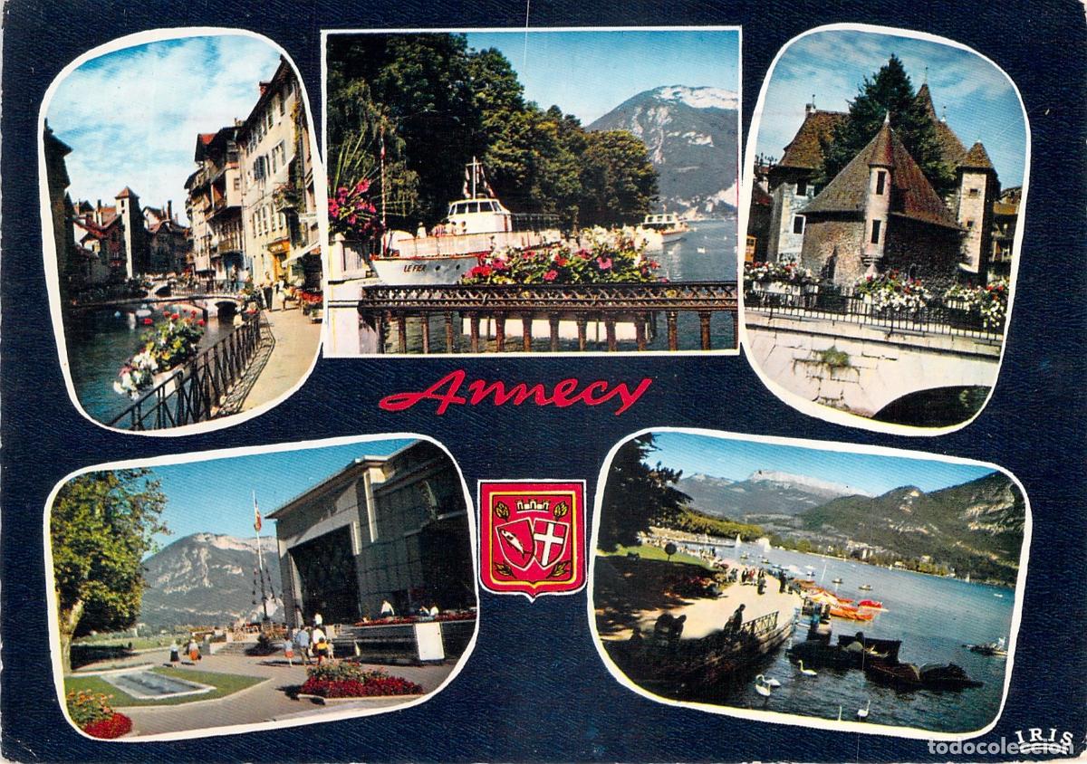 Postales: Postal Multivista de Annecy: Palais de l'Isle, Quai du Thiou y Lago