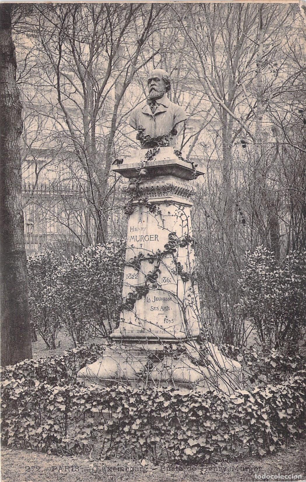 Postales: Postal de Par&iacute;s, Busto de Henry Murger en el Jard&iacute;n de Luxemburgo