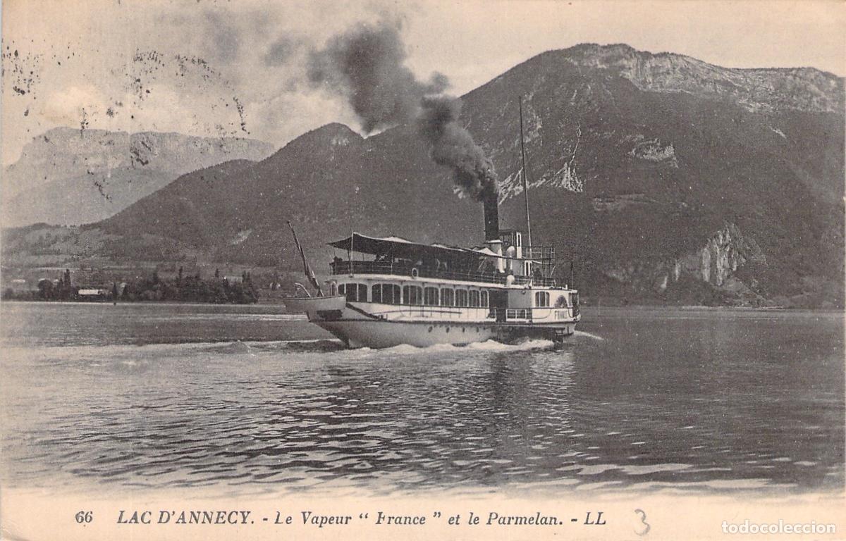Postales: Postal del Lago de Annecy con el Vapor France y el Parmelan