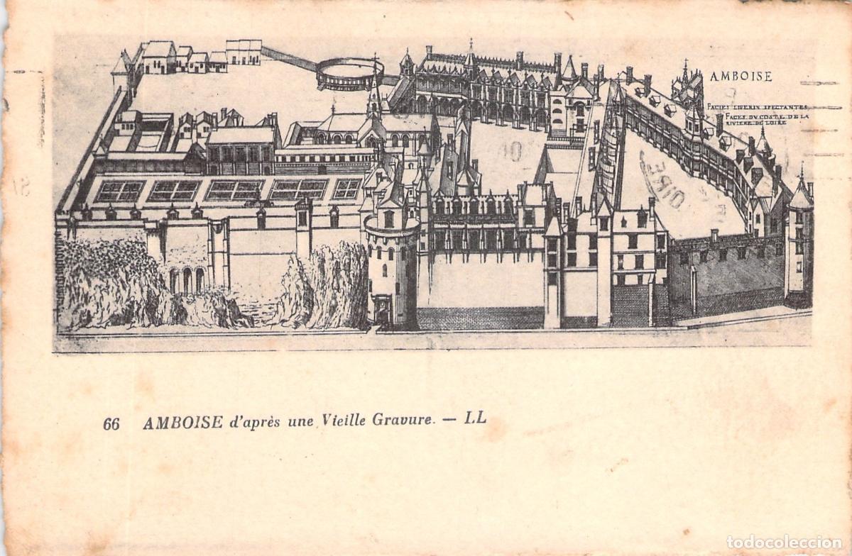 Postales: Postal Castillo de Amboise seg&uacute;n Grabado Antiguo
