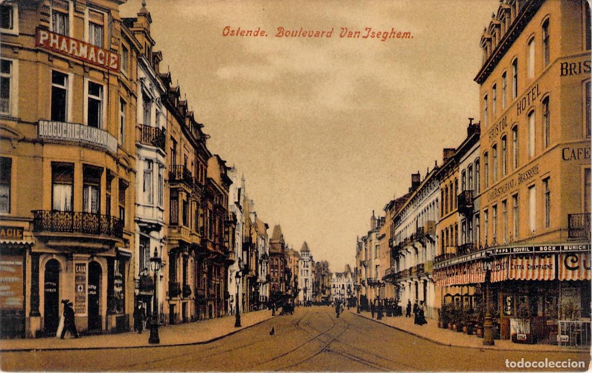 Postales: Postal de Ostende, Boulevard Van Iseghem y Bristol Hotel, B&eacute;lgica