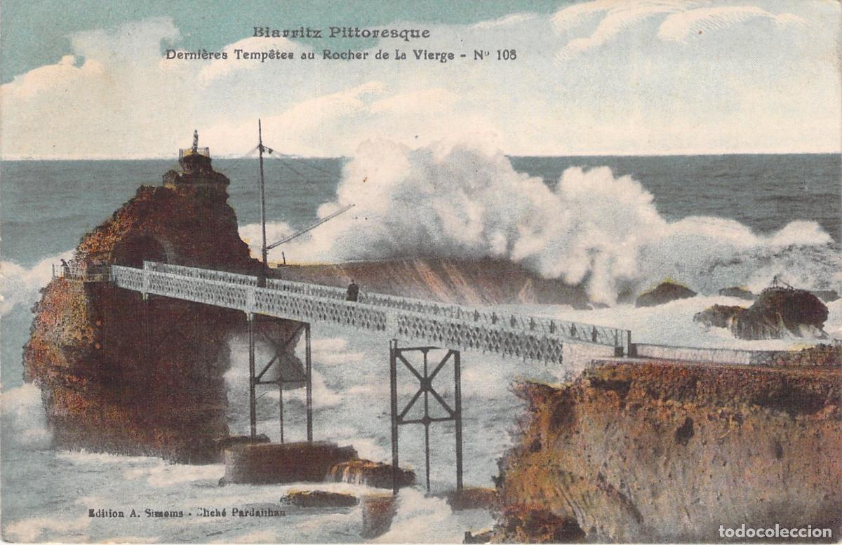 Postales: Postal de Biarritz: Rocher de la Vierge y Tempestad