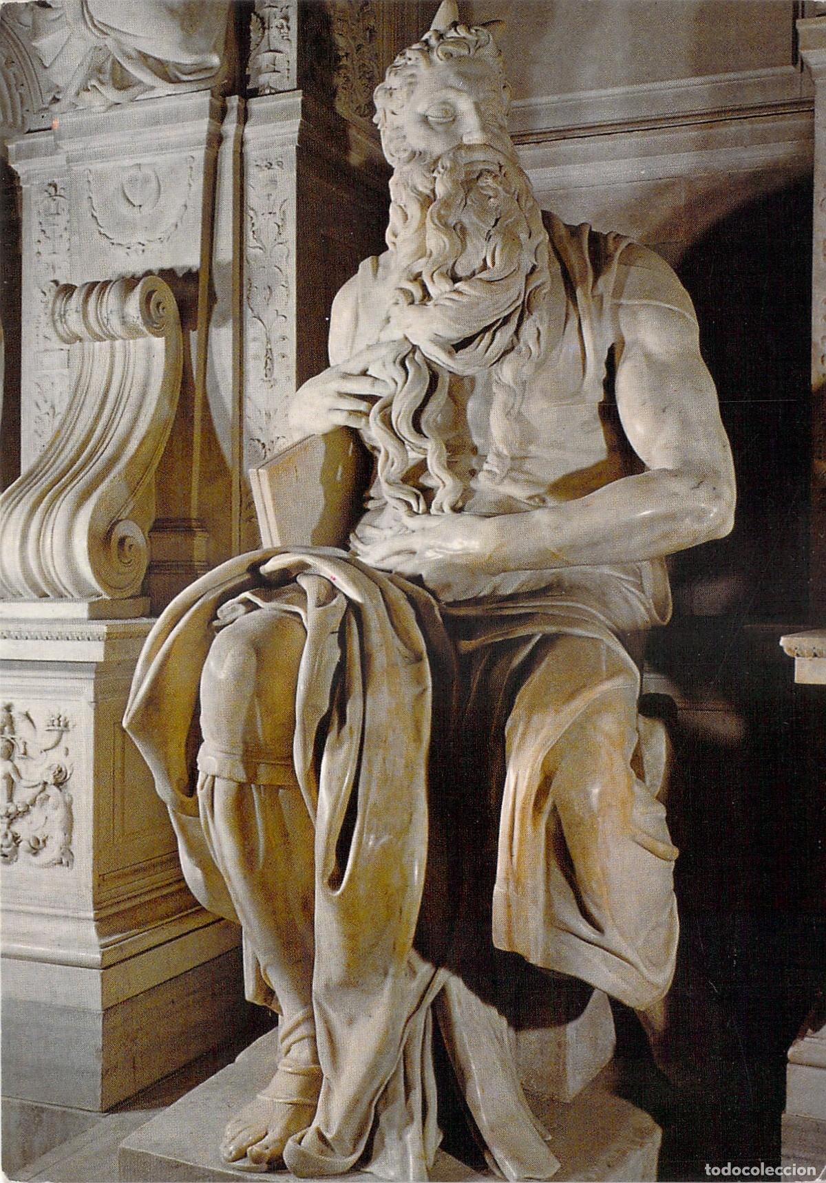 Postales: Postal de la Escultura de Mois&eacute;s de Miguel &Aacute;ngel en Roma