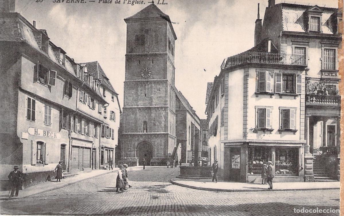 Postales: Postal de Saverne: Plaza de la Iglesia, Francia