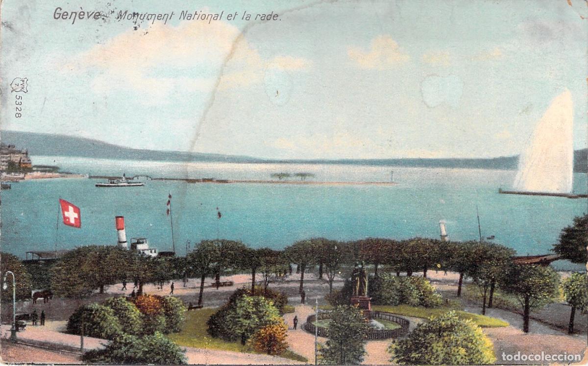 Postales: Postal de Ginebra: Monumento Nacional y la Rada, Suiza