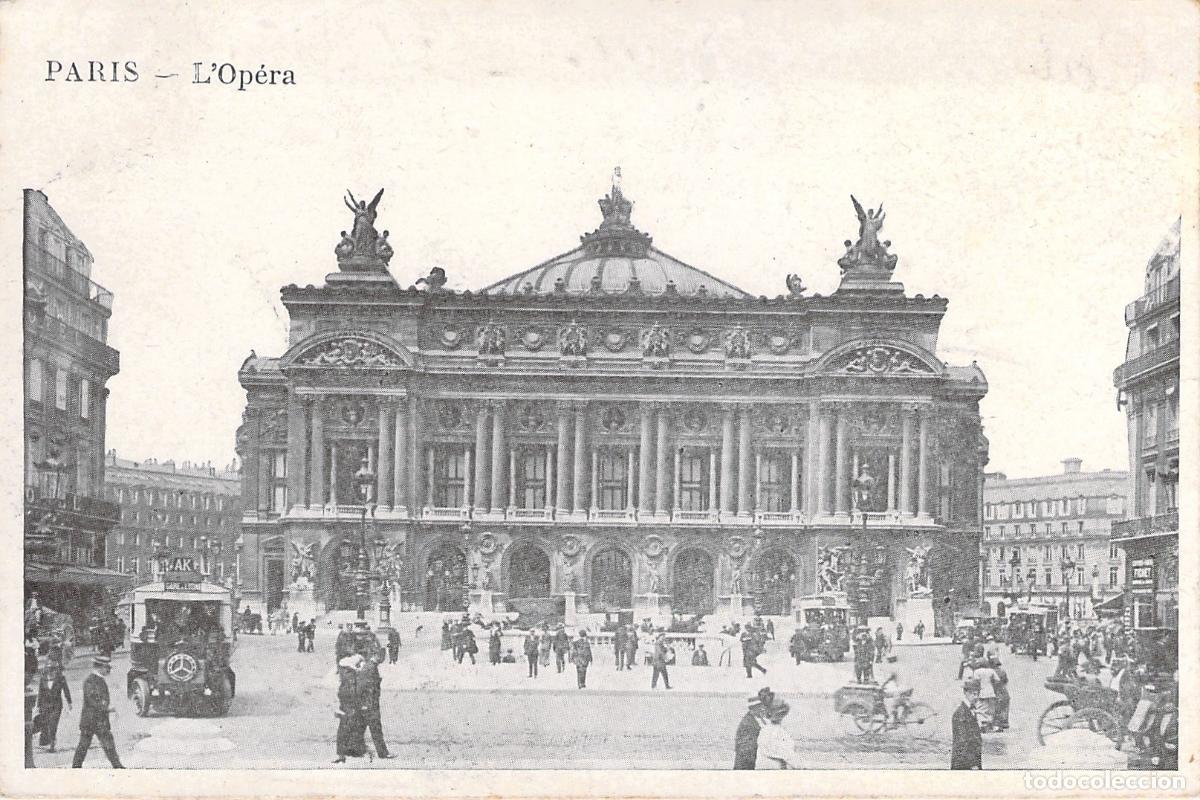 Postales: Postal de la &Oacute;pera de Par&iacute;s, Palacio Garnier con animaci&oacute;n callejera